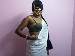 Masked woman is slowly teasing and removing her XXX clothes as a good Desi