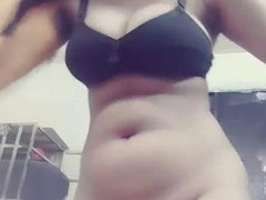 Desi teen with a nice belly and a cute booty is dancing around like XXX slut